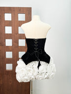doris 3d flower Sequin Strapless Mini Dress in black