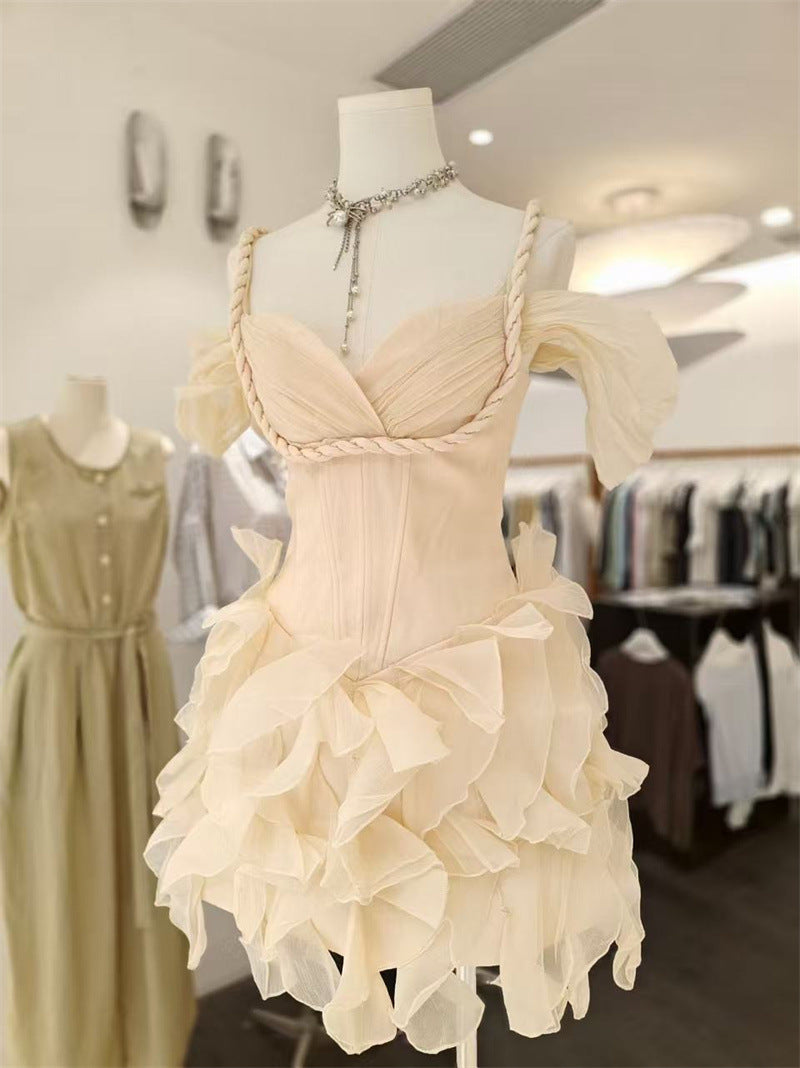 victoria off-shoulder puffy mini dress - beige