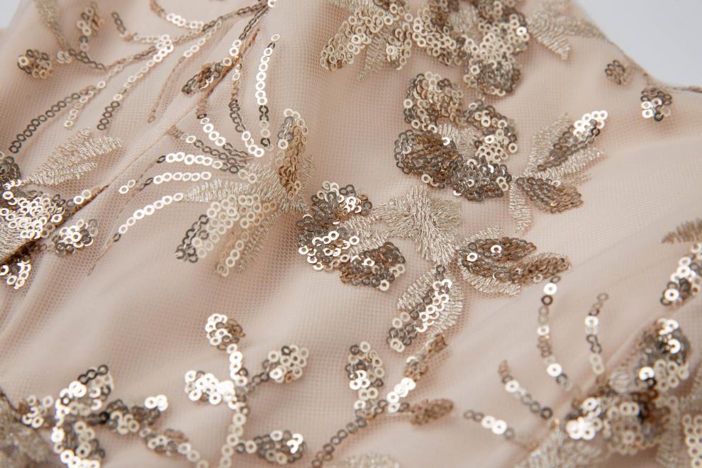 Ashley Gold Rhinestone Sequin Embroidery Layer Maxi Dress