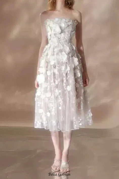 anna crystal floral embroidery midi dress in white