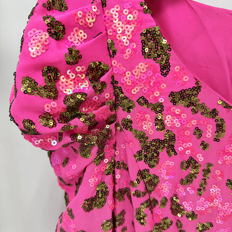 Flowering Girl Women pink embroidered sequin long dress