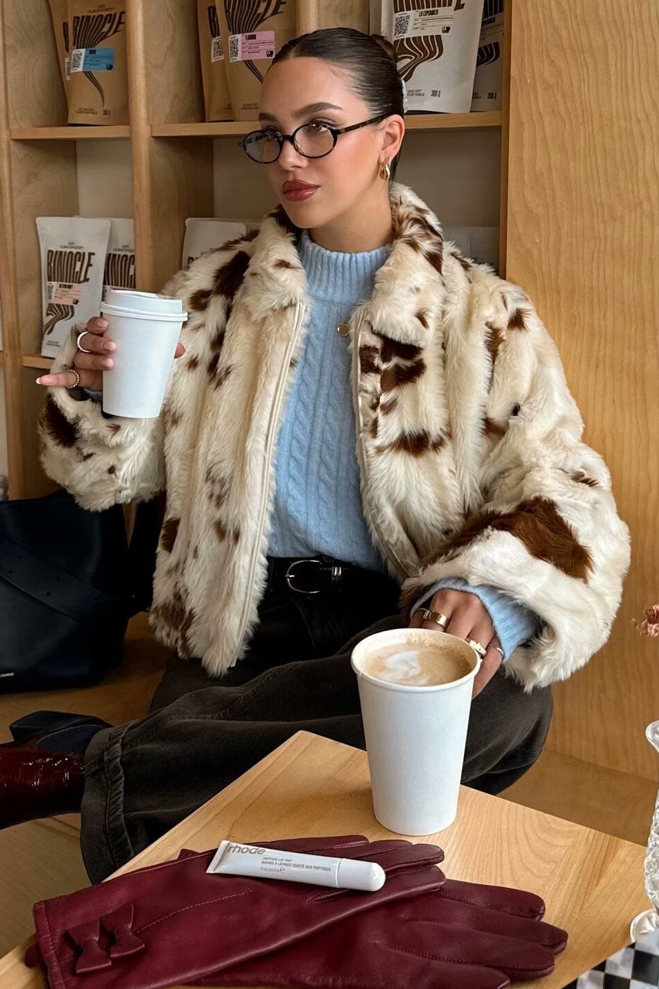 Flowering Girl Women leopard print fur coat