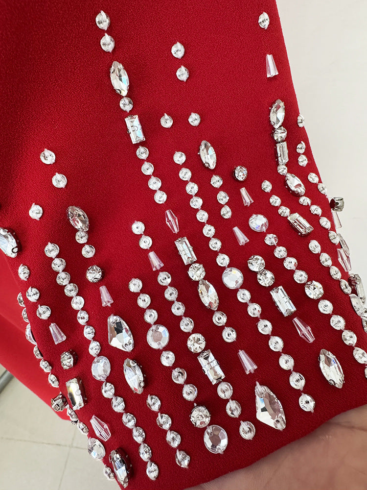 Flowering Girl Women biela v-neck crystal-embellished midi dress in red