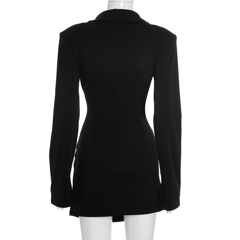 Flowering Girl Women Amelia v-Neck Ruched Blazer Mini Dress In Black