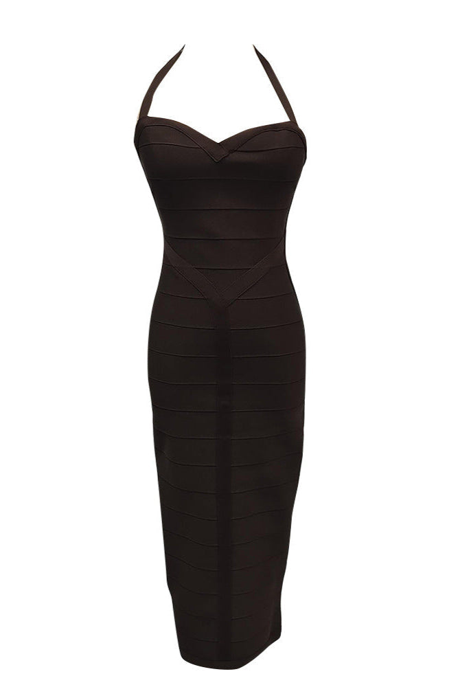 Flowering Girl Women Chocolate Halter Bodycon Midi Bandage Dress