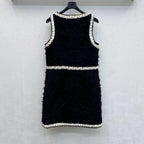 Wool Tweed sleeveless Short Dress in black