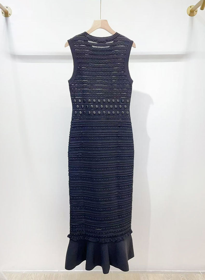 Valerie Studded Knit Sleeveless Midi Dress In Black
