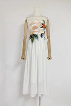 joann Appliqué Camellia Floral Maxi Dress in white