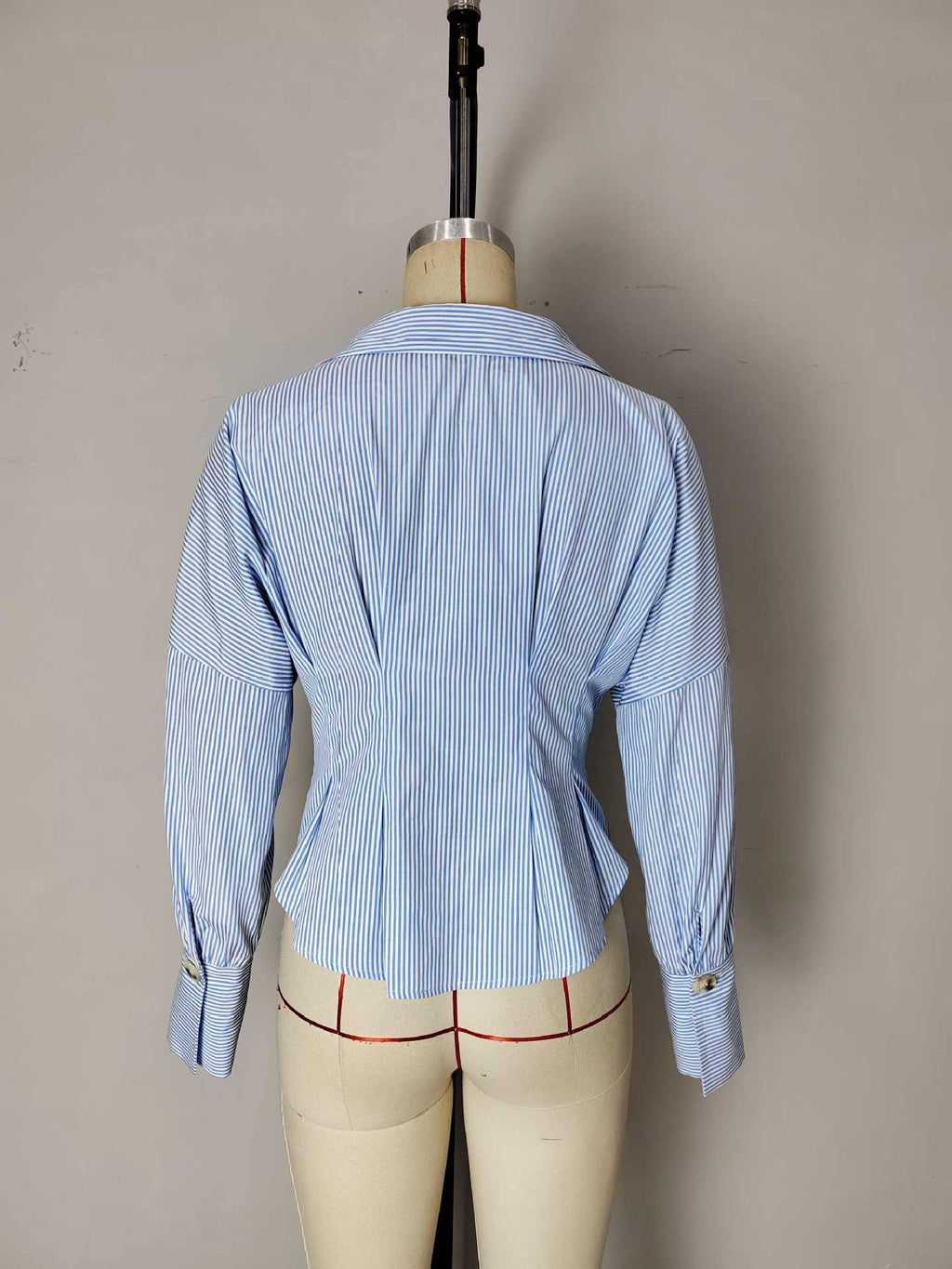 Flowering Girl Women Blue White Stripe Off Shoulder Collared Cinched Waist Peplum Shirt