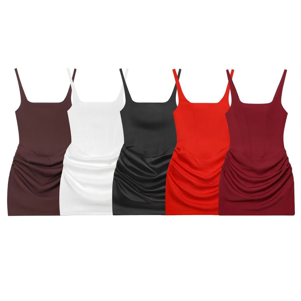 Flowering Girl Women Square Neck Ruched Bodycon Mini Dress