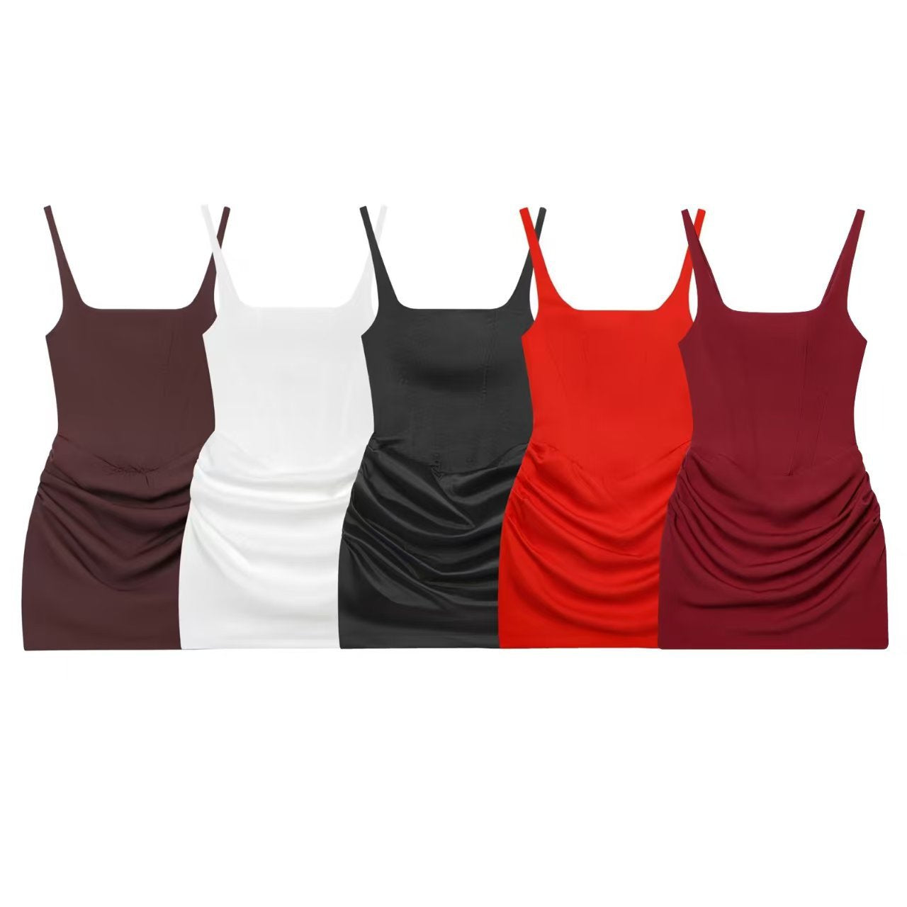 Flowering Girl Women Square Neck Ruched Bodycon Mini Dress