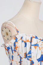 Flowering Girl Women Pleated Floral-Print Linen Bustier Top Skirt Set In Blue