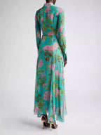 Green Printed Single Breasted Dress
