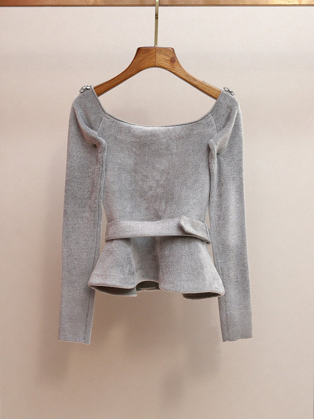 molly Grey Chenille Knit Crystal Trim Top