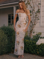 Flowering Girl Women Phoenix White Floral Print Fitted Corset Maxi Dress
