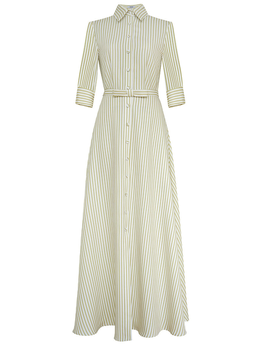 Green Striped Belted Shirt Maxi Dress