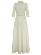 Green Striped Belted Shirt Maxi Dress