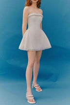 sylvia lace trim strapless mini dress in white