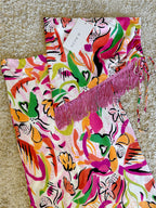 Flowering Girl Women painted graffiti irregular strap fringed skirt set