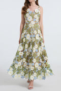 Flowering Girl Women celeste floral hollow stitching maxi dress in green