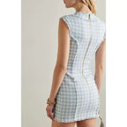 Flowering Girl Women Blue White Gingham Mini dress
