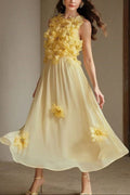 Flowering Girl Women 3d Flower Embellished Sleeveless Maxi Dress In Yellow