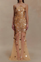 alva sequin Embellished backless Maxi Dress - Gold