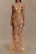 Alva Sequin Embellished Backless Maxi Dress - Gold