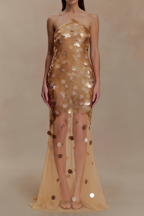 Flowering Girl Women Alva Sequin Embellished Backless Maxi Dress - Gold