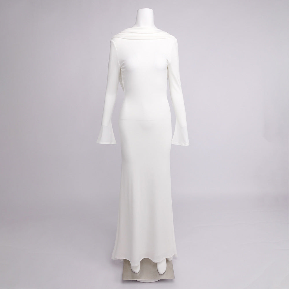 Gloria Draped Backless Jersey Maxi Dress In White
