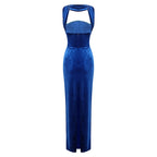 Flowering Girl Women josephine off-shoulder velvet sash gown in blue