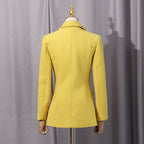 anila Studded Wool Fitted Single-Breasted Blazer in yellow