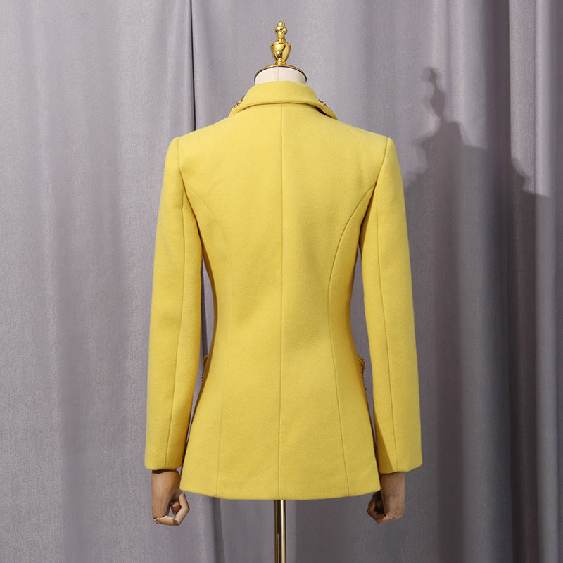Flowering Girl Women Anila Studded Wool Fitted Single-Breasted Blazer In Yellow