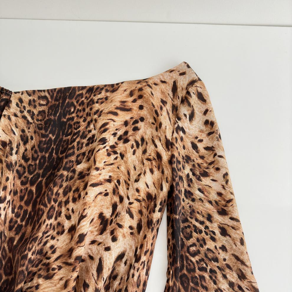 Edwina Long Sleeves Leopard Print Mini Dress In Brown
