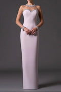 pink mesh splicing bead  long dress with diamonds