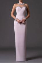 pink mesh splicing bead  long dress with diamonds