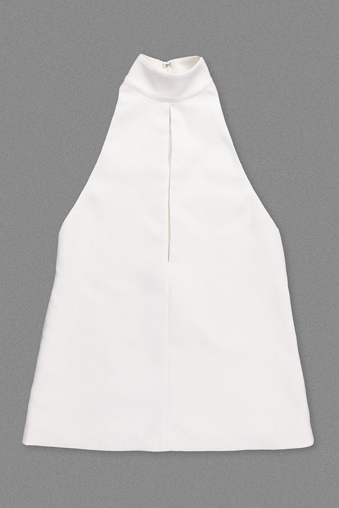 Flowering Girl Women v-Neck Cutout Backless Crepe Halter Dress - White
