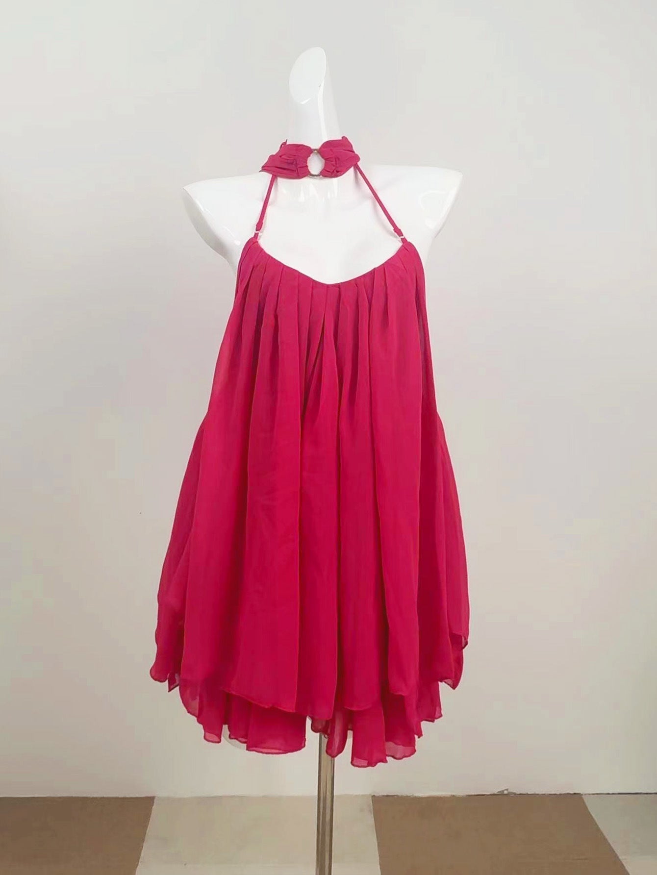 Flowering Girl Women Erica Halter Neck Lace-Up Backless Mini Dress - Fuchsia