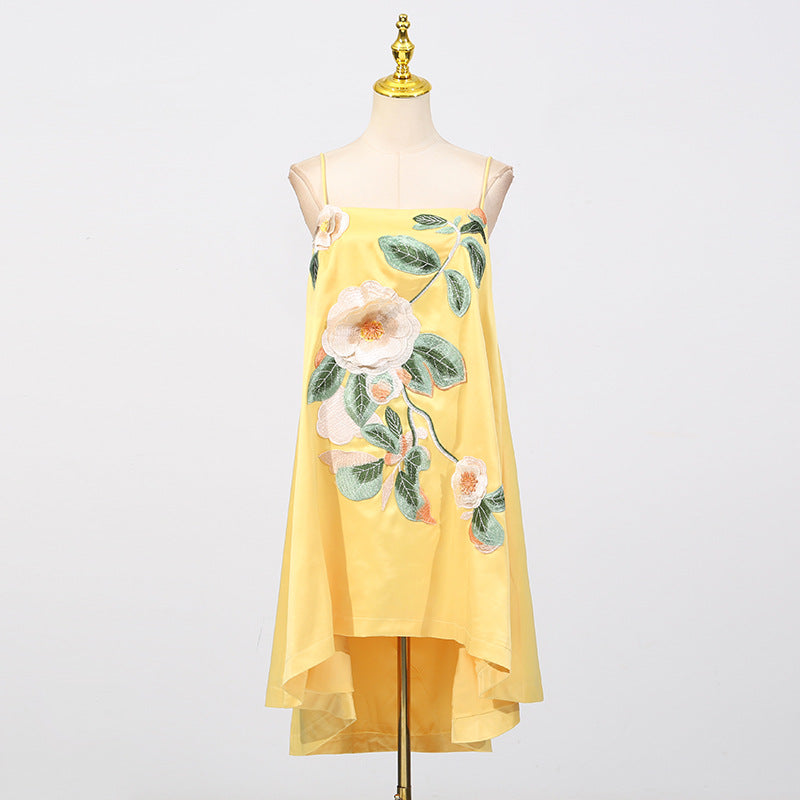 Edwina Applique Floral Embroidered Mini Dress In Yellow