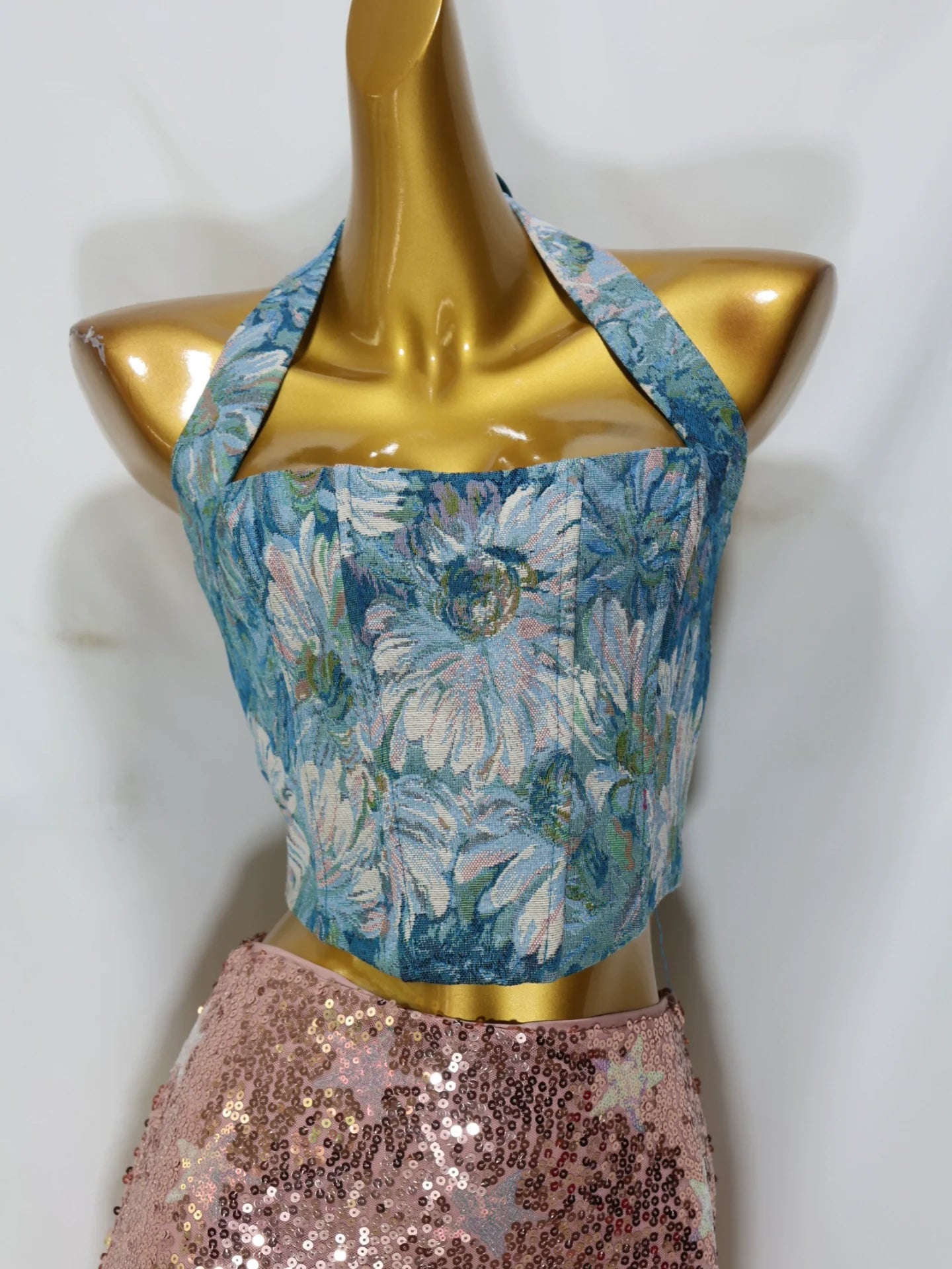 Jacquard Halter Corset Top