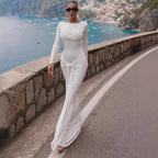 Flowering Girl Women Long-sleeved ribbon-trimmed round-neck maxi dress
