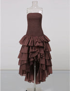 Flowering Girl Women Strapless Smocked Tiered High Low Midi Dress