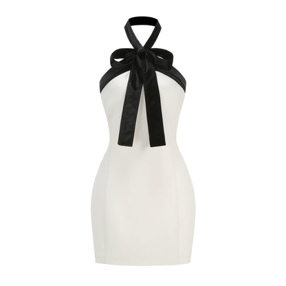 Fortunata Halter Neck Velvet Bow Mini Dress