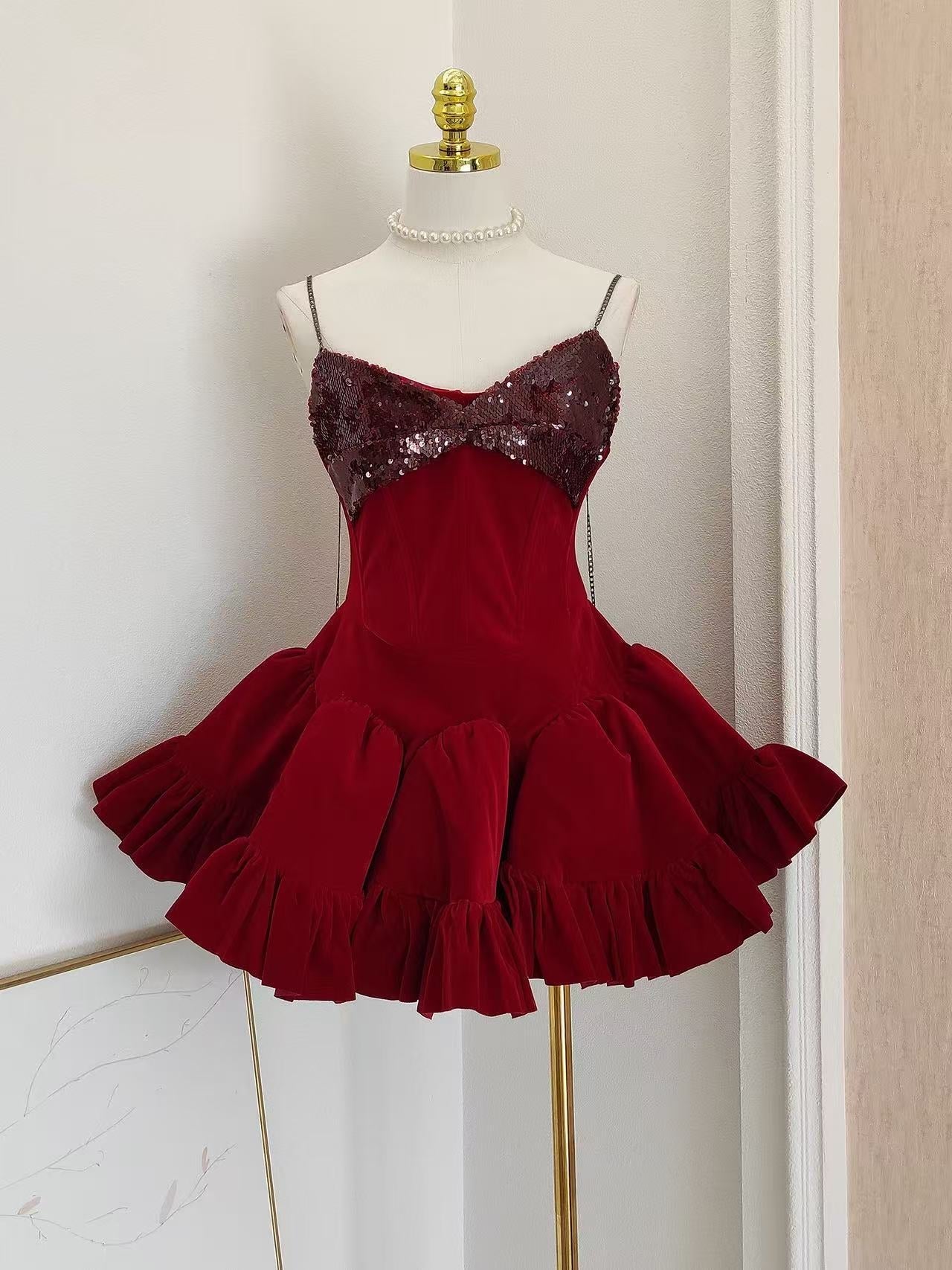 Evangeline Sequin Embellished Mini Dress In Red