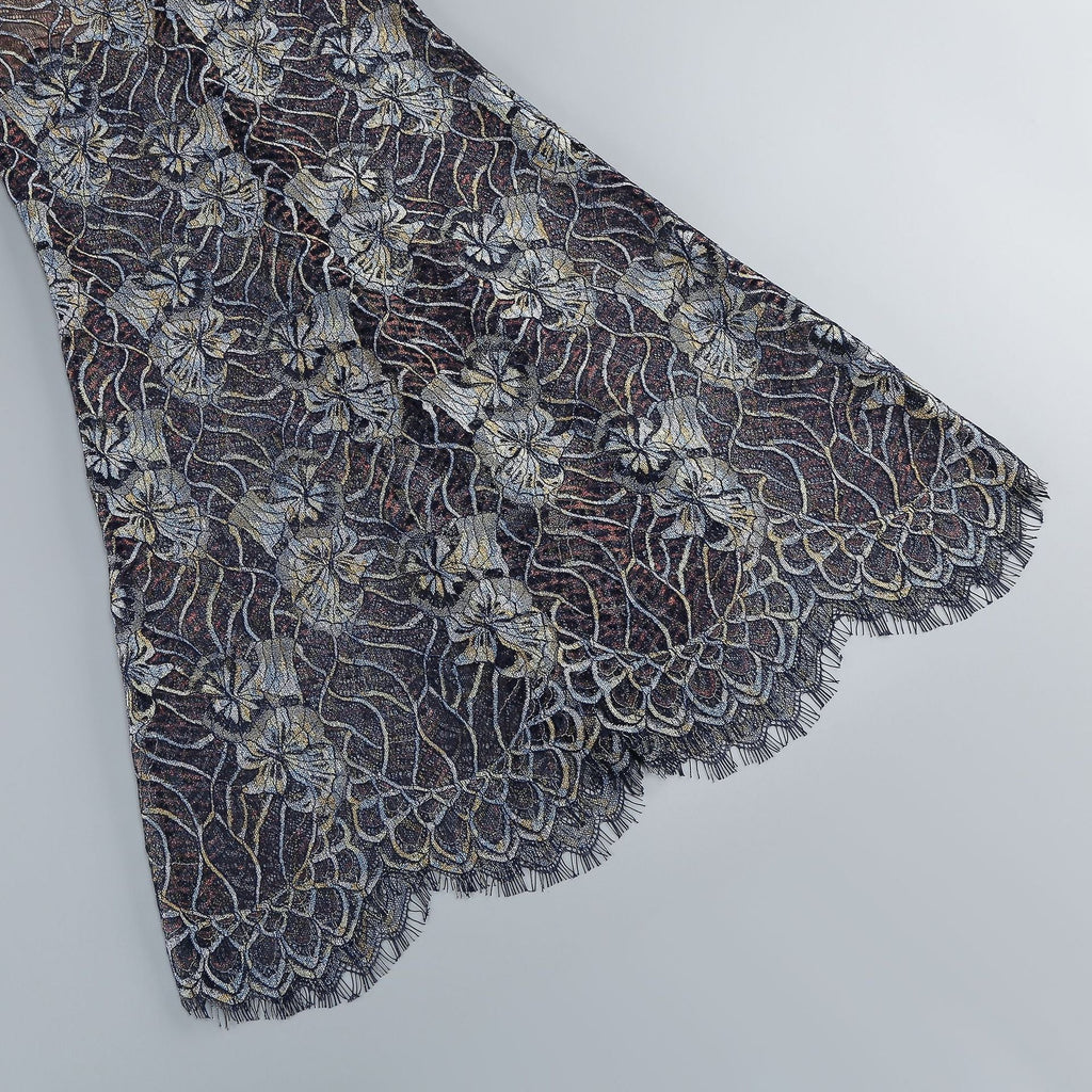 Shnovia Blue Strapless Embroidered Lace Maxi Dress With Gloves