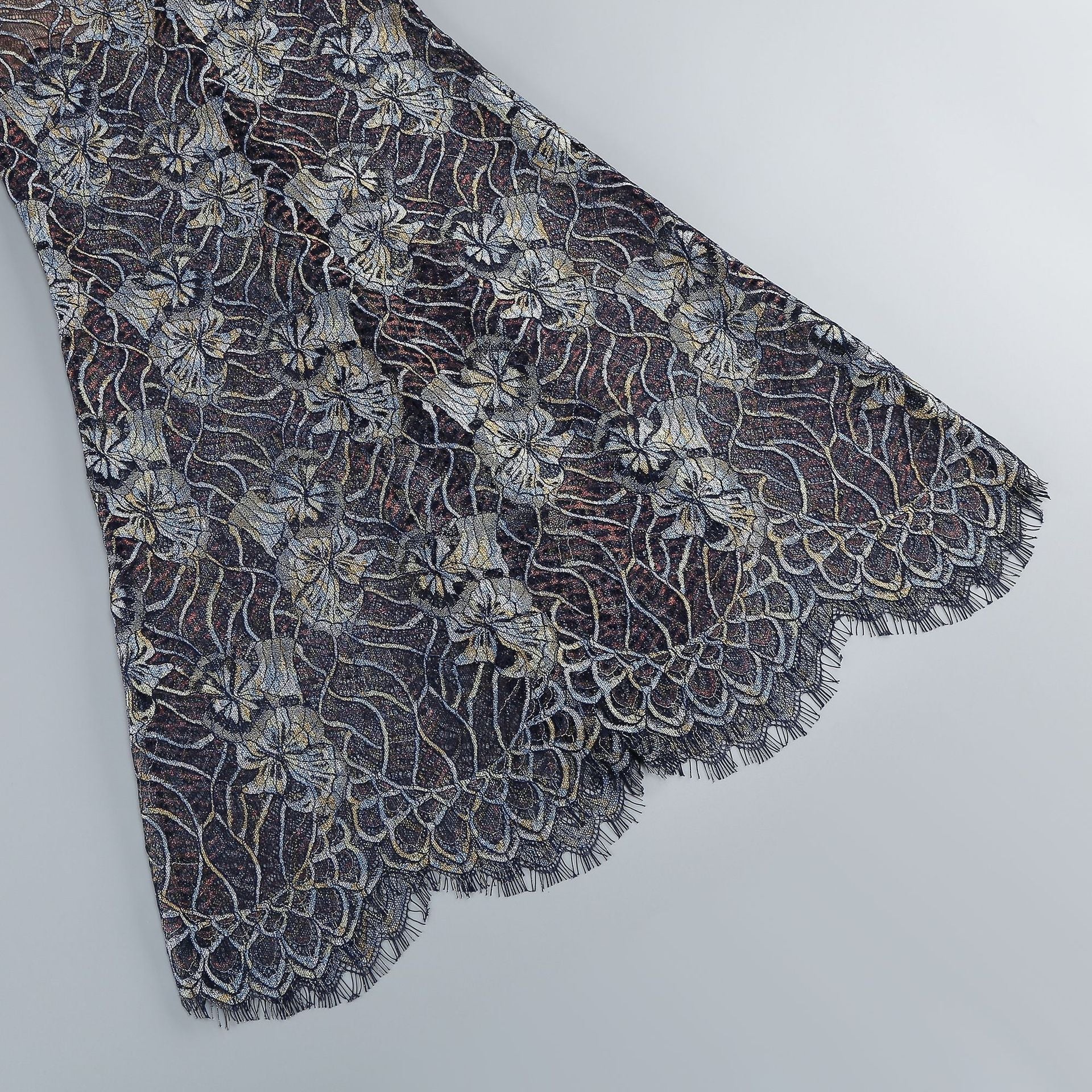 Shnovia Blue Strapless Embroidered Lace Maxi Dress With Gloves