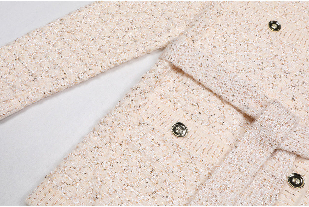 Flowering Girl Women sequin knit v-neck cardigan in beige