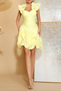 georgia Ruffled bud mini dress in yellow