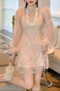 Flowering Girl Women jennifer floral bead embroidery tulle mini dress in apricot