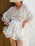 White Lace Embroidered Hollow Suit